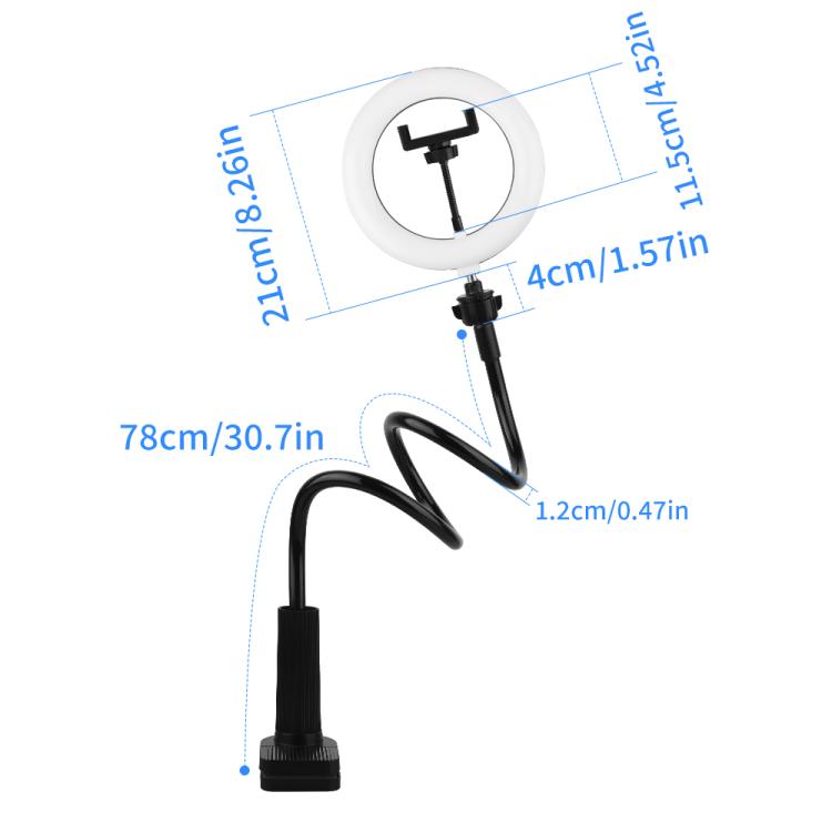8 inch Striped Selfie Live Streaming Photography Lazy Stand LED Ring Fill Light Set(Black) - Image 2