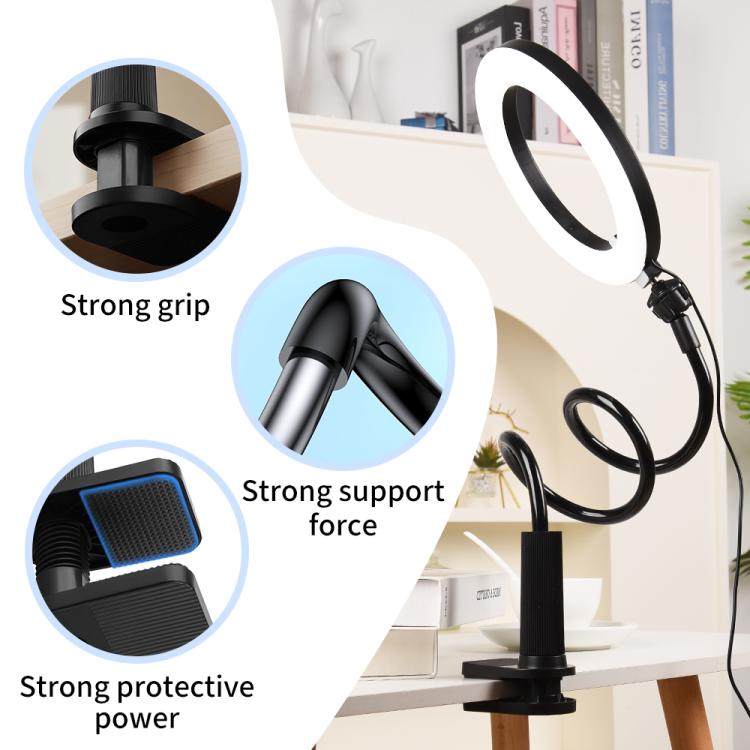 8 inch Striped Selfie Live Streaming Photography Lazy Stand LED Ring Fill Light Set(Black) - Image 4