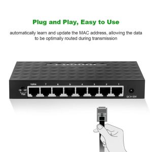 8-Port Gigabit Ethernet Switch 10 / 100 / 1000Mbps Network Hub Desktop RJ45 LAN Splitter – EU Plug