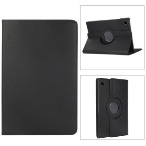 Samsung Galaxy Tab A9 / Tab A11 8.7″ Litchi Texture 360 Degrees Rotation Holder Leather Tablet Case(Black)