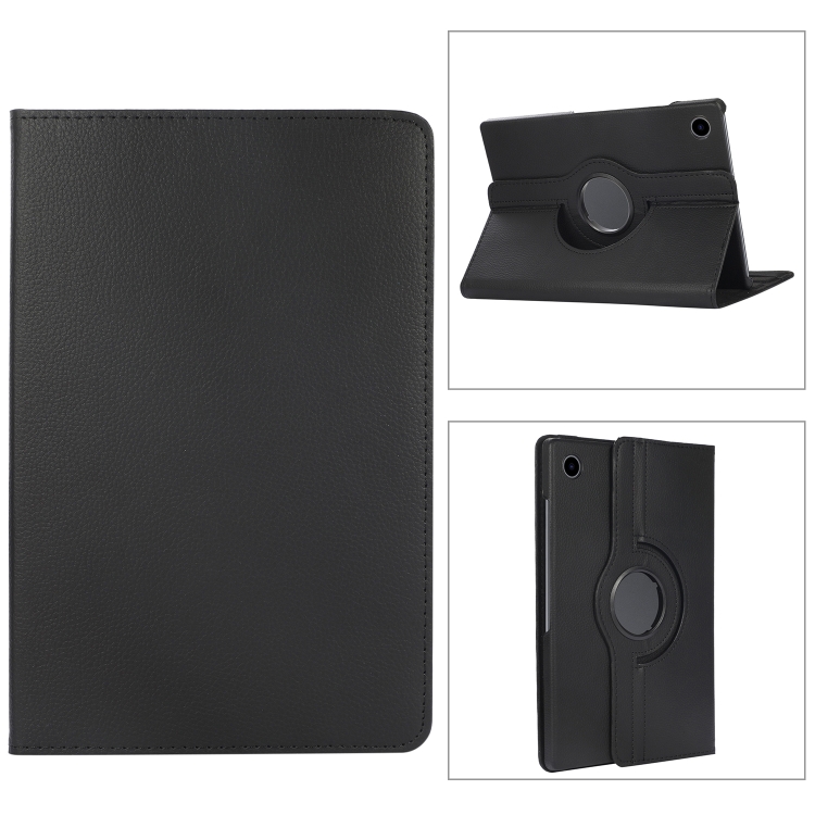 Samsung Galaxy Tab A9 / Tab A11 8.7" Litchi Texture 360 Degrees Rotation Holder Leather Tablet Case(Black)