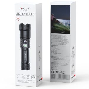 YESIDO TC11 Telescopic Zoomable Flashlight LED White Laser 3 Modes Rechargeable Torch with Digital Display