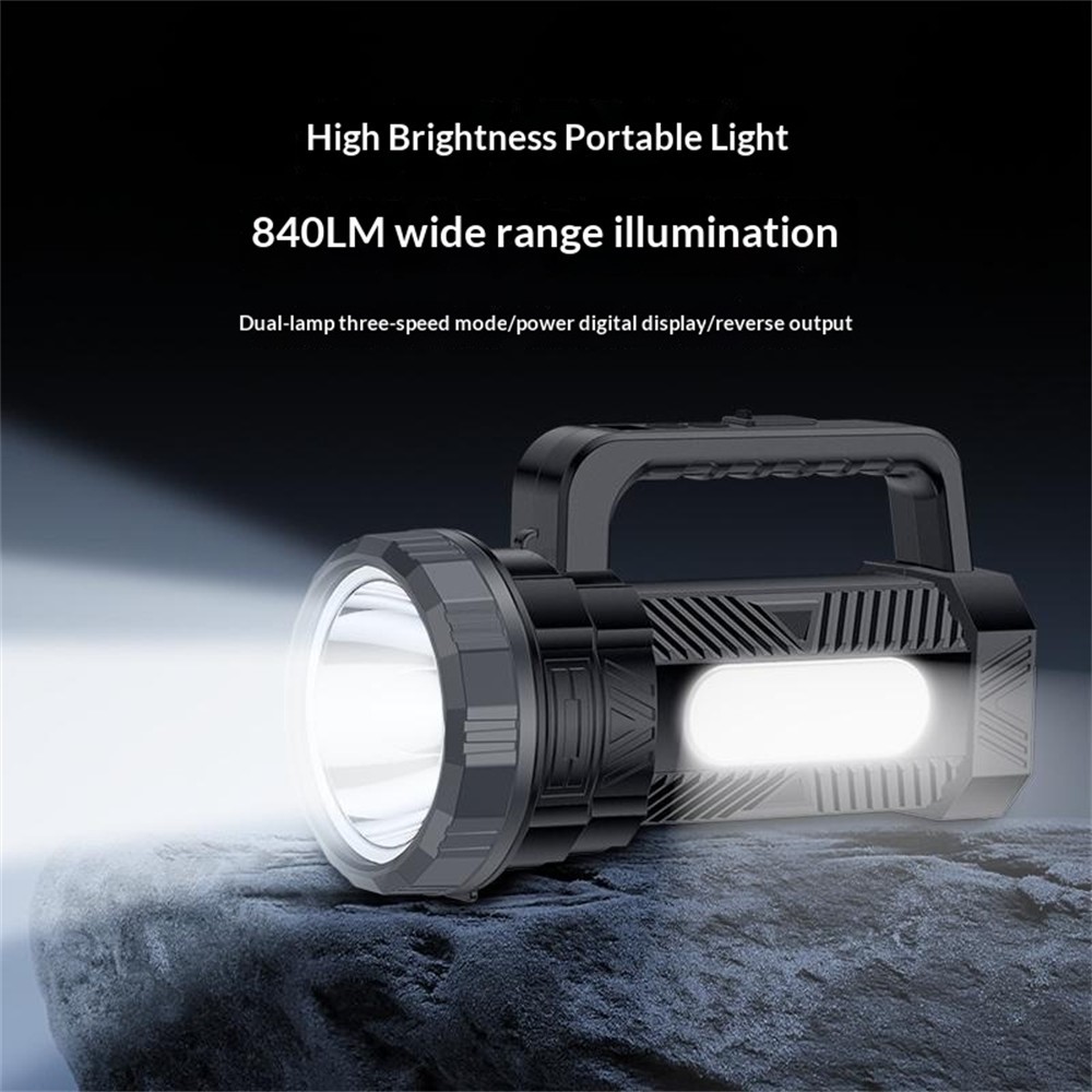 YESIDO TC12 Multifunctional Rechargeable Dual Lamp Lighting Flashlight 840LM High Power Flash Light for Outdoor Emergency - Black - Image 4