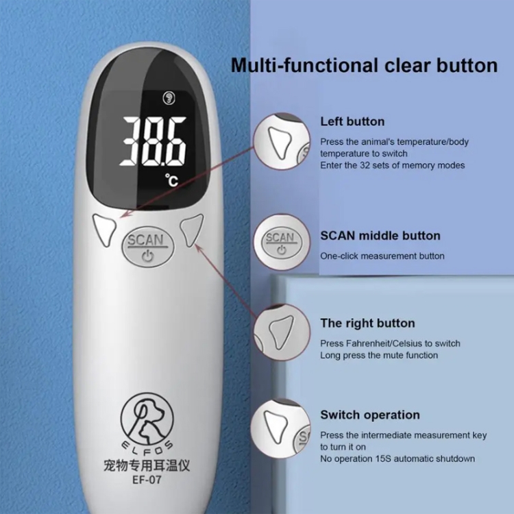 ELOFS EF-07 Pet Dog Cat Ear Digital Thermometer Accurate Infrared Measuring Animal Thermometer(White) - Image 4