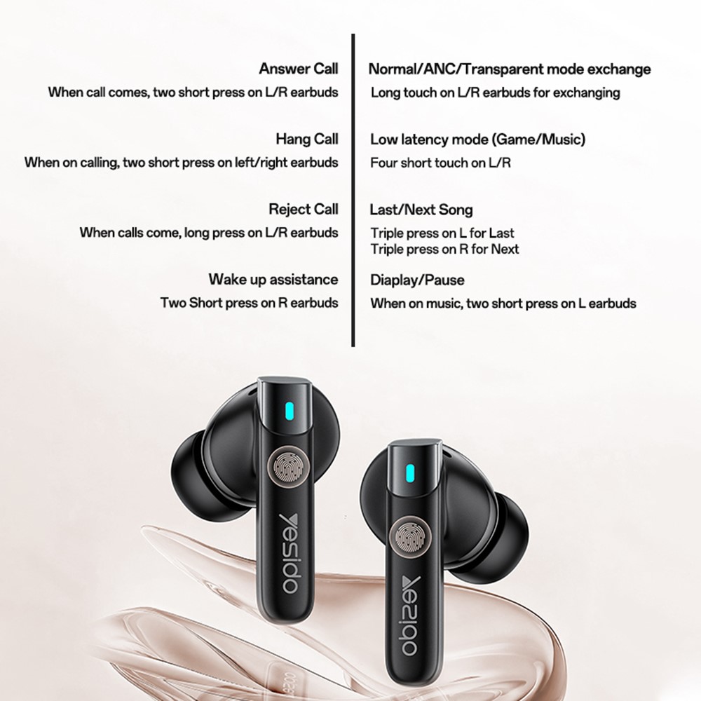 YESIDO TWS33 Bluetooth-compatible Earbuds ANC ENC Noise Cancelling Wireless Earphones for Gaming Music - Image 3