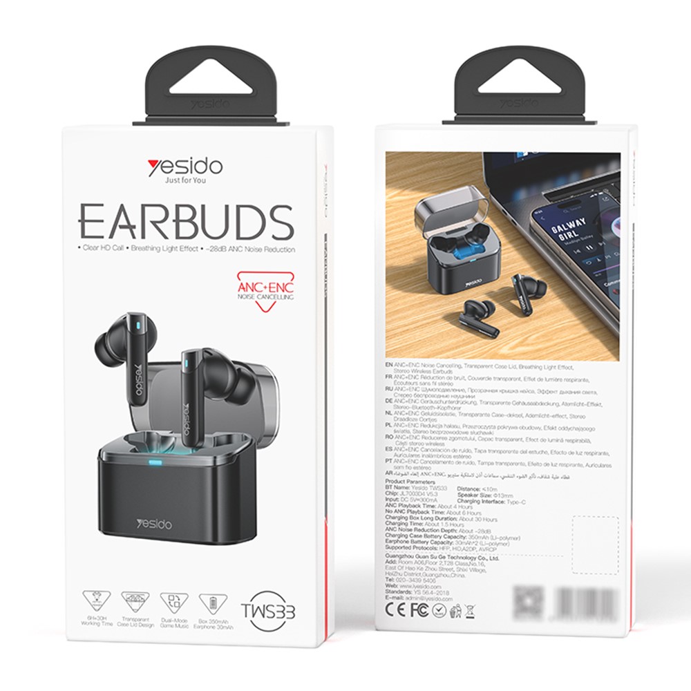 YESIDO TWS33 Bluetooth-compatible Earbuds ANC ENC Noise Cancelling Wireless Earphones for Gaming Music - Image 4