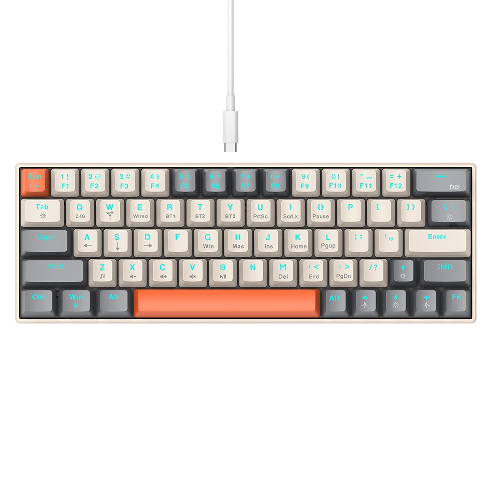 T-WOLF T30 Mechanical Keyboard Wired + Wireless + Bluetooth-compatible 3-Mode RGB Gaming Keyboard 63 Keys - Mix Color