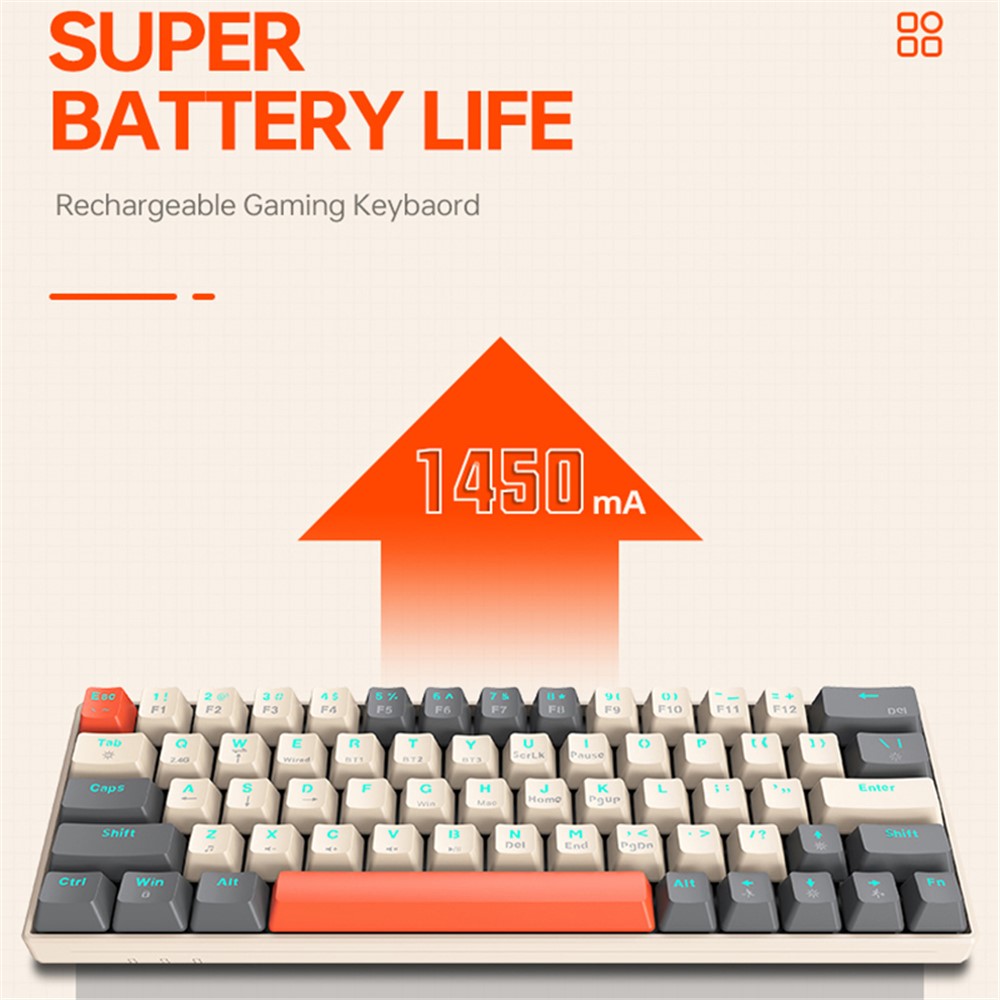 T-WOLF T30 Mechanical Keyboard Wired + Wireless + Bluetooth-compatible 3-Mode RGB Gaming Keyboard 63 Keys - Mix Color - Image 3