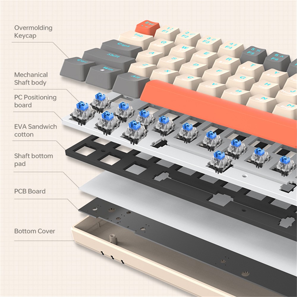 T-WOLF T30 Mechanical Keyboard Wired + Wireless + Bluetooth-compatible 3-Mode RGB Gaming Keyboard 63 Keys - Mix Color - Image 5