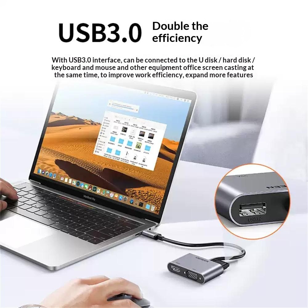 UGREEN 50505 4 in 1 Hub USB-C to 4K / 30Hz HD VGA USB 3.0 PD 100W Fast Charging Adapter - Image 2