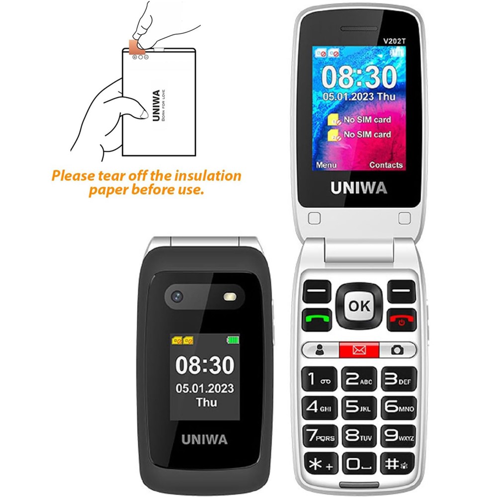 UNIWA V202T 1.77-Inch 4G Ultra Long Standby Dual-SIM Phone FM SOS Flashlight Folding Phone - Blue/ Language Pack 1 - Image 5