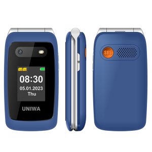 UNIWA V202T 1.77-Inch 4G Ultra Long Standby Dual-SIM Phone FM SOS Flashlight Folding Phone – Blue/ Language Pack 1