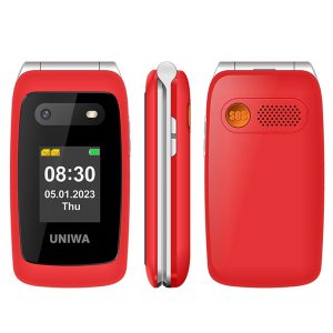 UNIWA V202T 1.77-Inch 4G Ultra Long Standby Dual-SIM Phone FM SOS Flashlight Folding Phone – Red/ Language Pack 1