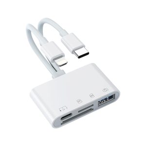NK-104pro USB-C / 8-pin Card Reader 4 in 2 Camera Memory Card Reader SD+TF+USB OTG+USB-C Adapter