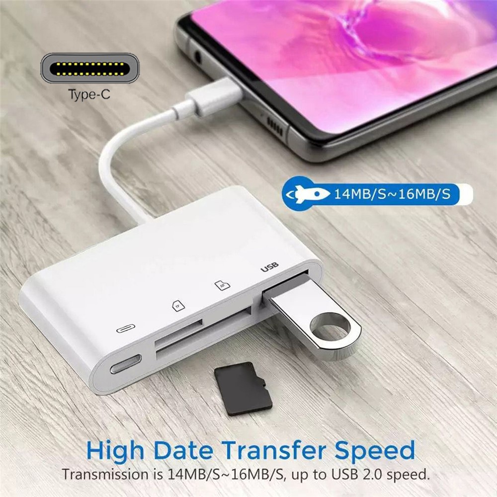 UC-155-SD004 4-in-1 USB 2.0 Type C to SD+TF+USB-A Female Card Reader PD 27W Adapter for Laptop Tablet Phone - Image 3