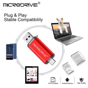 MICRODRIVE 64GB 2-in-1 USB 2.0 / Type-C U-Disk Phone Laptop Computer Flash Disk – Black