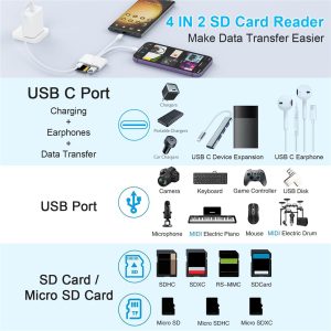 NK-104pro USB-C / 8-pin Card Reader 4 in 2 Camera Memory Card Reader SD+TF+USB OTG+USB-C Adapter