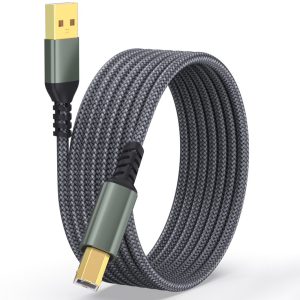 USB Printer Cable 2M Braided USB A to USB B Extension Cord 480Mbps Data Transfer for Device Connection – Grey