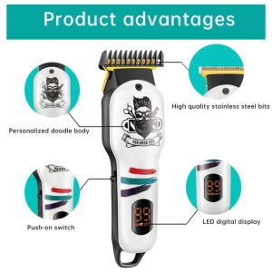 VGR V-971 Graffiti Design LED Digital Display USB Electric Hair Clipper(White)