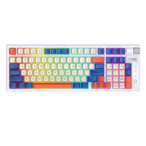 T-WOLF T70 Bluetooth-compatible / Wired / 2.4G Wireless Keyboard RGB Backlit 97-Key Mechanical Keyboard – White+Blue