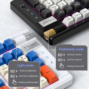 T-WOLF T70 Bluetooth-compatible / Wired / 2.4G Wireless Keyboard RGB Backlit 97-Key Mechanical Keyboard – White+Blue