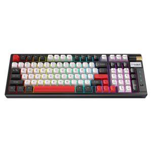 T-WOLF T70 Bluetooth-compatible / Wired / 2.4G Wireless Keyboard RGB Backlit 97-Key Mechanical Keyboard – Black + Red