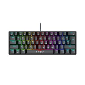 T-WOLF T61 Computer Laptop Gaming Keyboard USB Wired Colorful Backlit 61-Key Mechanical Keyboard
