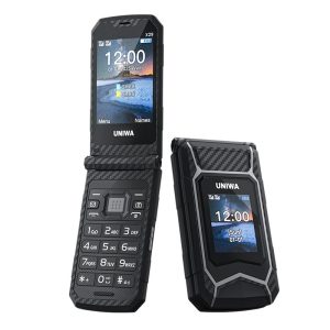 UNIWA X29 2.8 inch Flip Phone Dual Screen Dual SIM Card Standby GSM Keypad 2000mAh Rugged Mobile – Black / Grey