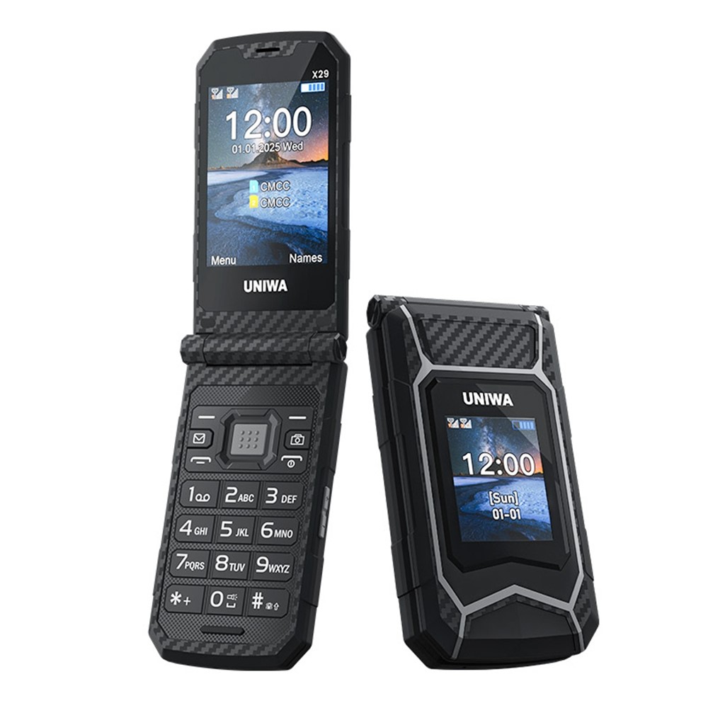 UNIWA X29 2.8 inch Flip Phone Dual Screen Dual SIM Card Standby GSM Keypad 2000mAh Rugged Mobile - Black / Grey