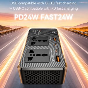 YESIDO VC07 200W High Power Car Inverter Fast Charging Adapter with 2 AC + 2 USB + 2 Type-C Ports