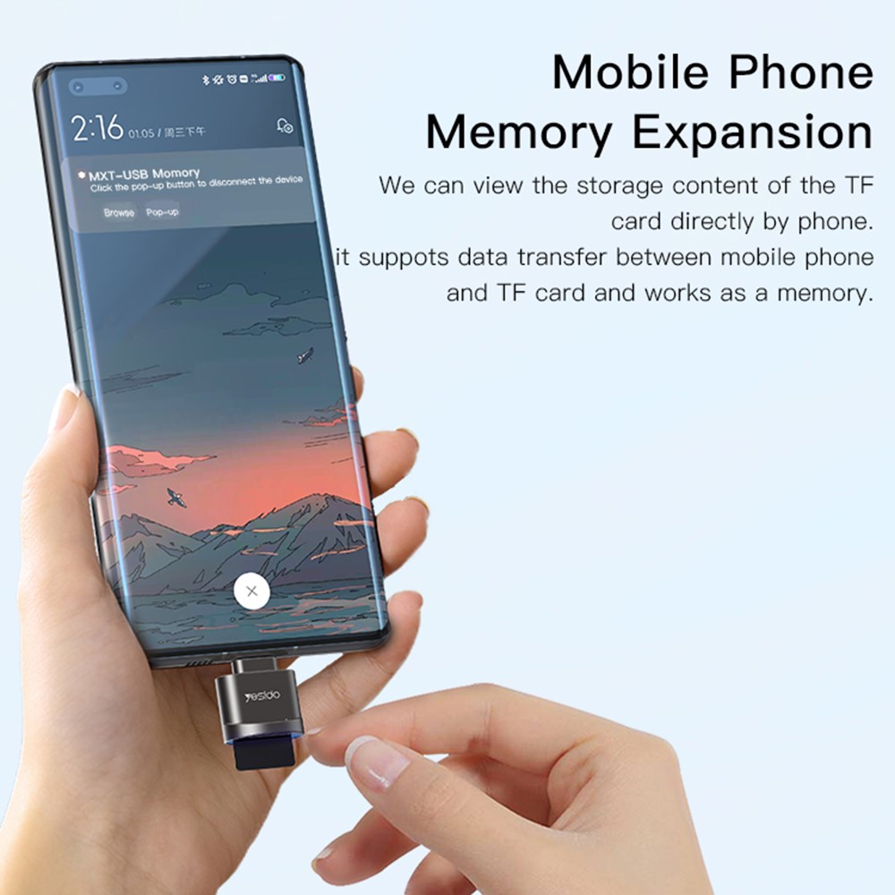YESIDO GS19 Type-C Plug TF Memory Card Reader Android Phone Data Transfer OTG Adapter - Image 4